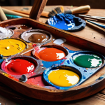 **

Prompt: "Close-up, oil paint palette, vibrant colors, wooden surface, smears of paint, artistic mess, warm lighting, inviting, hints of past projects, professional artist's palette, high detail, natural light, artistic tools"

**